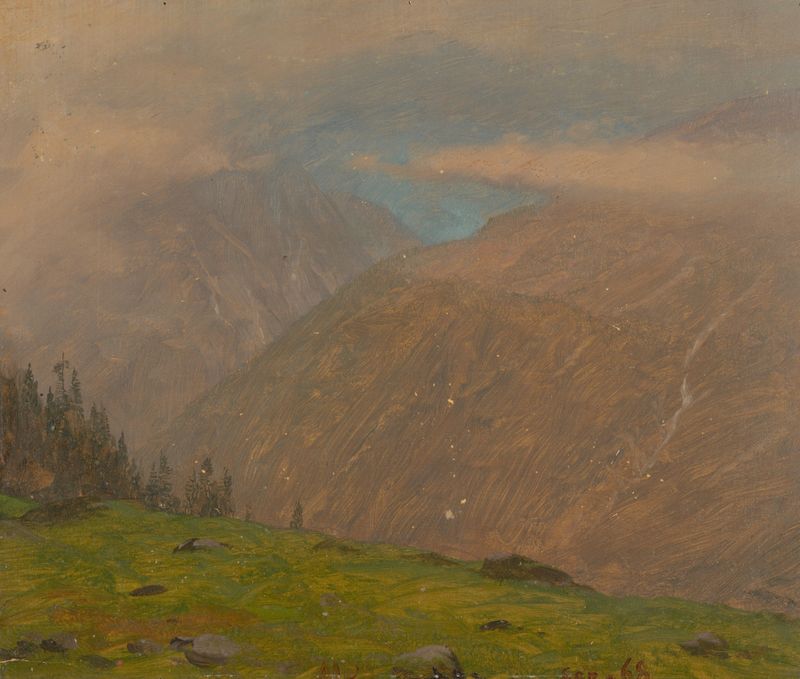 Paisaje de Italian Alps por Frederic Edwin Church, pintura al óleo que representa montañas y atardecer.