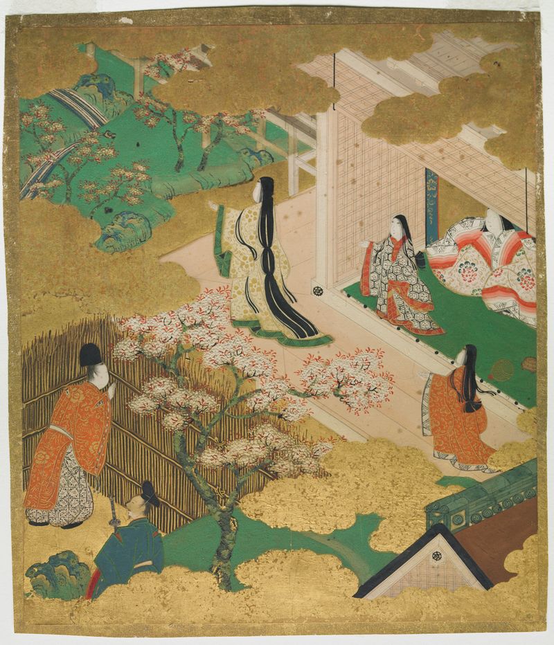 Young Murasaki de Tosa Mitsuyoshi, medio dorado, que representa a una joven en atuendo de seda fluida