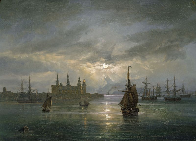 Kronborg Castle in Moonlight, oil on canvas by Johan Christian Dahl