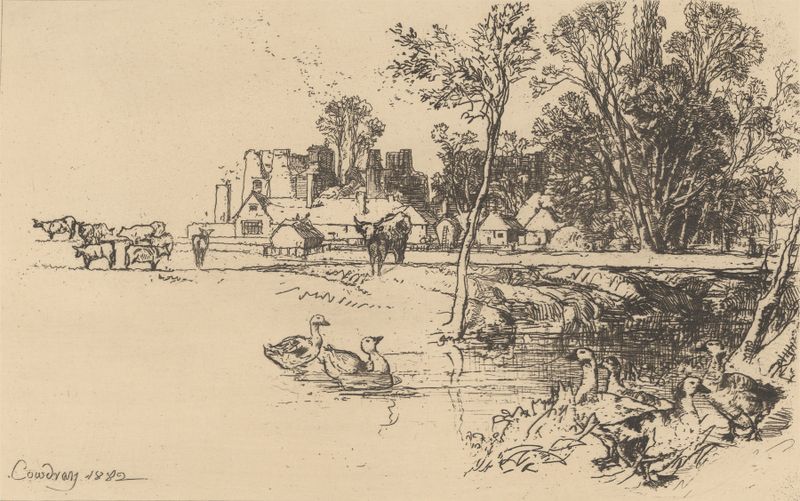 Gravura de Cowdray de Francis Seymour Haden retratando uma paisagem serena.
