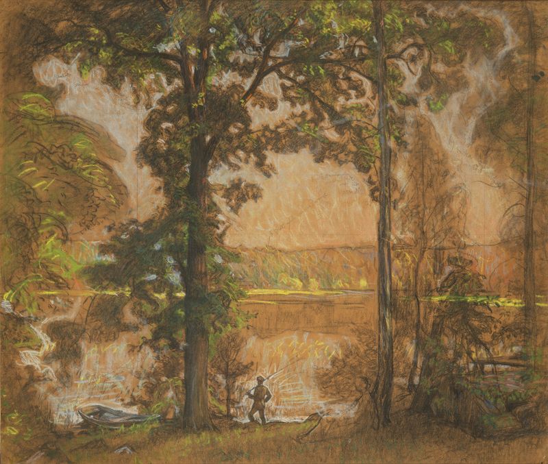 Landscape Tyresö by Richard Bergh, oil on canvas depicting a tranquil field with trees and soft greens.