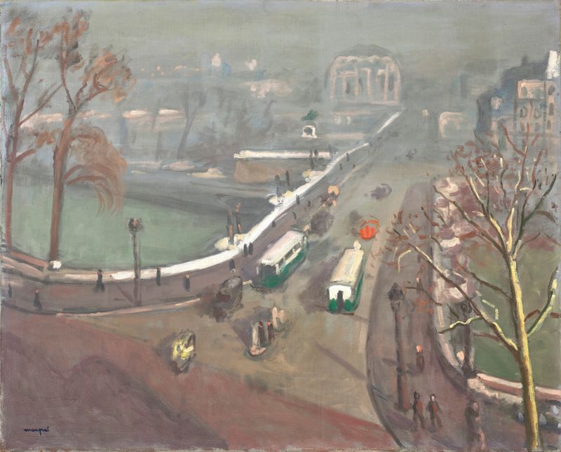 Pont-Neuf, brume d’automne by Albert Marquet, oil on canvas depicting a foggy autumn landscape