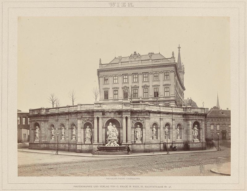 Fuente Albrechtsbrunnen y palacio en Viena, Austria, álbum de Carl Haack