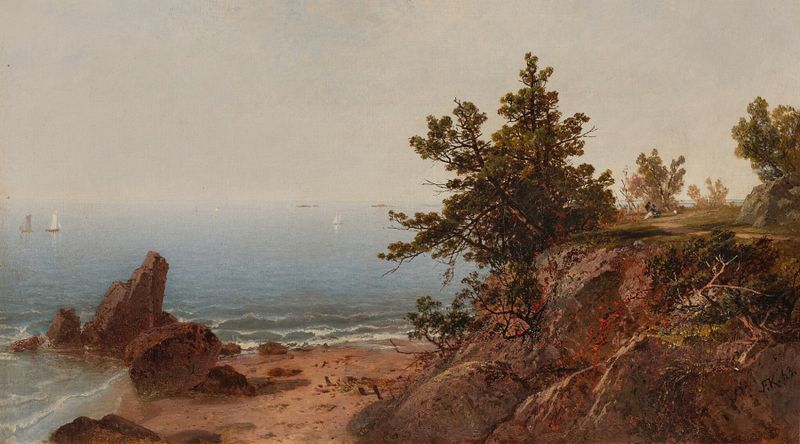 View from the Cliff, oil on canvas by John Frederick Kensett, depicting a serene marine landscape.