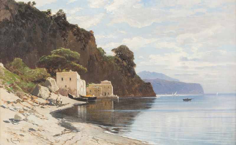 Coastal scene of the Amalfi Coast by Hermann David Salomon Corrodi, oil painting