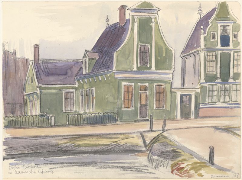 Huizen aan de Zaanse Schans by Julia Giesberts, Impressionism, landscape with houses and river