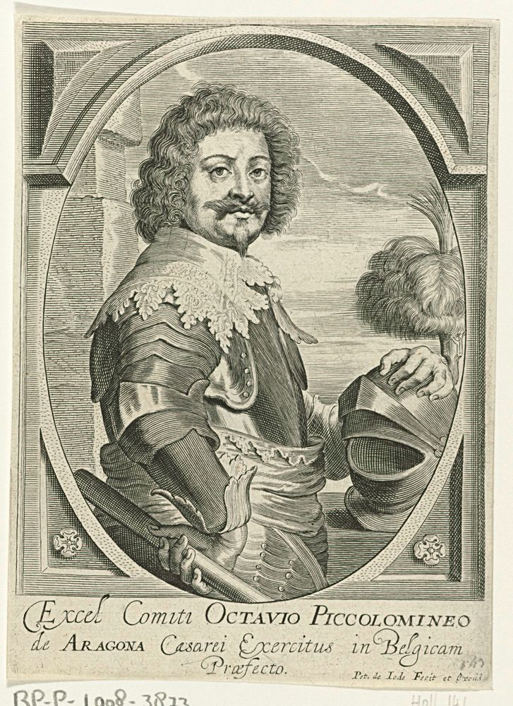 Etching of Ottavio Piccolomini by Pieter de Jode, showcasing a nobleman in detailed attire.