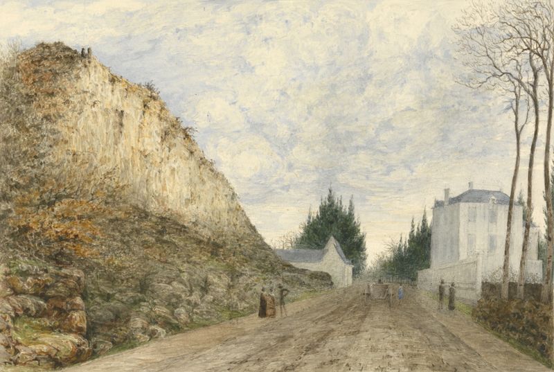 Landscape oil painting by Robert Streatfeild featuring a winding road and high banks