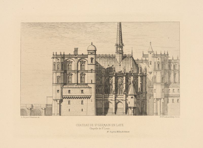 Grabado de Chateau de St. Germain en Laye. St. Louis Chapel de Alfred Brunet-Debaines