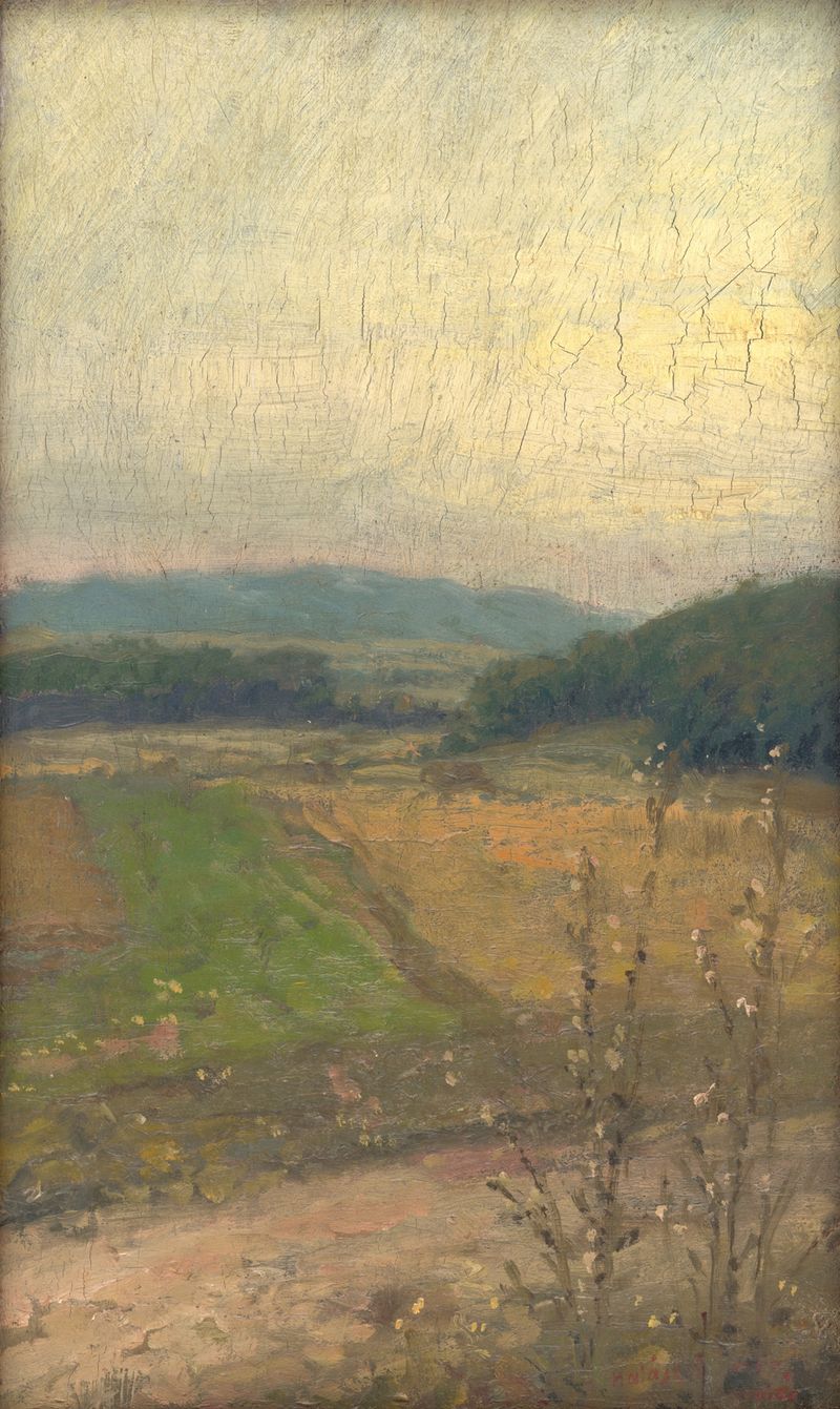 Landscape with Hills in the Background by Elemír Halász-Hradil, oil on canvas