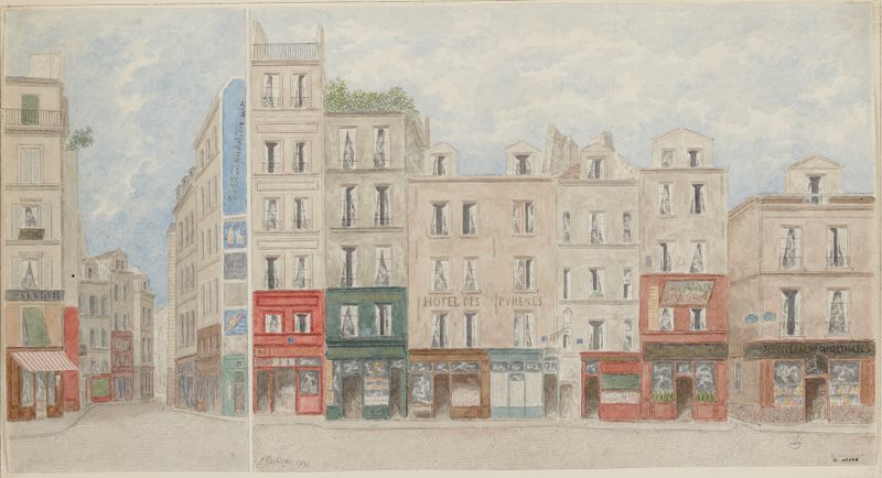 Paisagem urbana com edifícios em cores suaves de Jules Gaildrau, pintura a óleo.