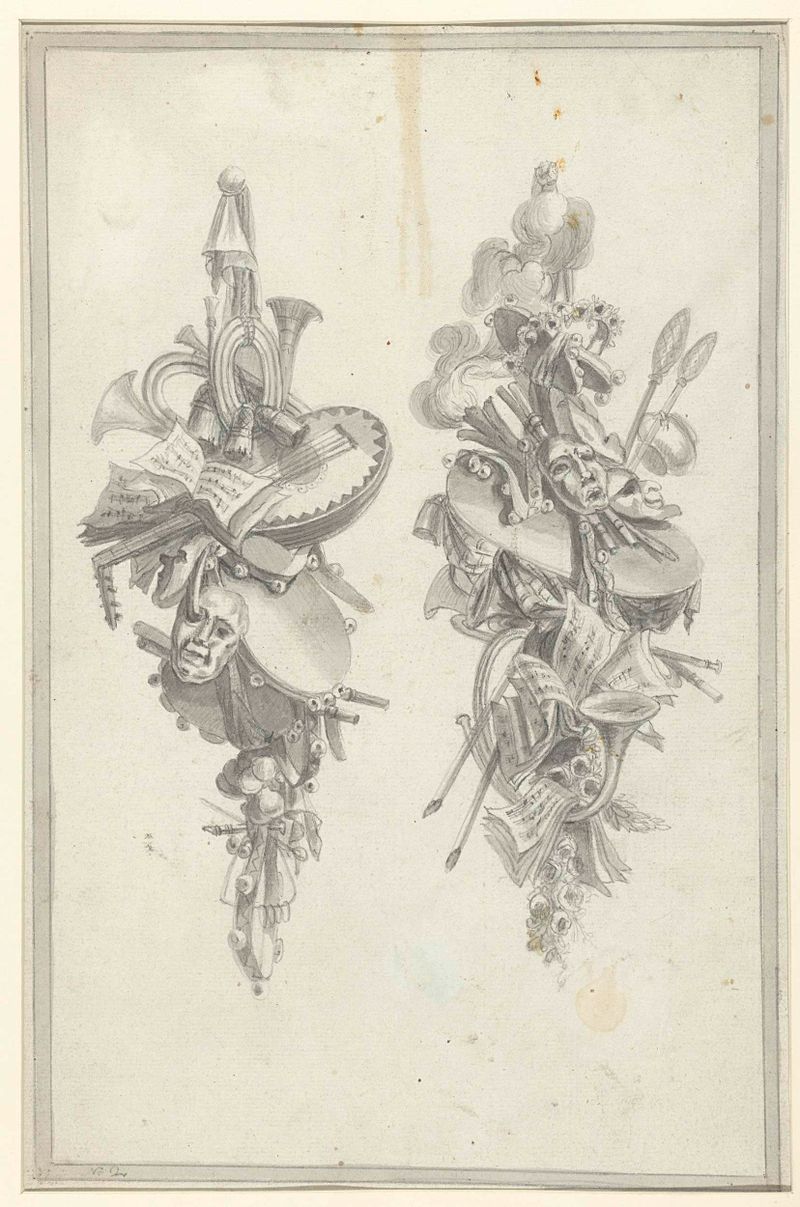 Naturaleza muerta de instrumentos musicales, incluyendo un laúd, óleo de Unknown Artist