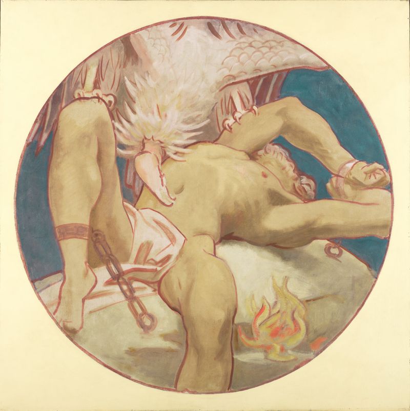 Study for 'Prometheus' de John Singer Sargent, óleo sobre tela representando Prometeu com fogo