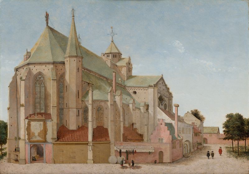The Mariaplaats with the Mariakerk in Utrecht, óleo sobre painel de Pieter Jansz Saenredam