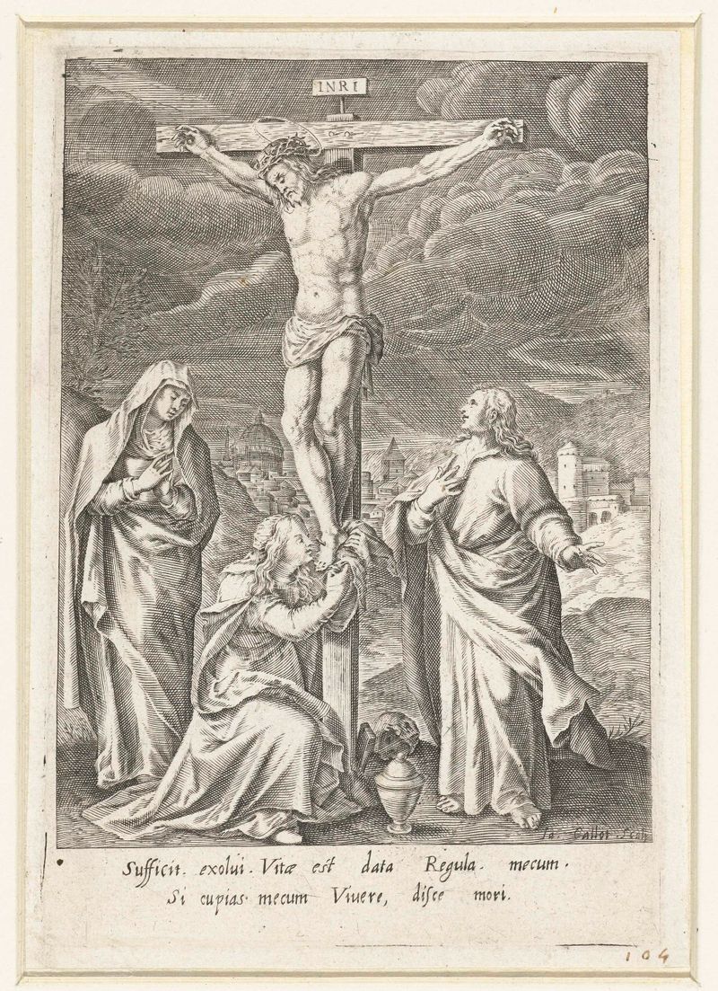 Grabado de Jacques Callot que representa la crucifixión con figuras en agonía.