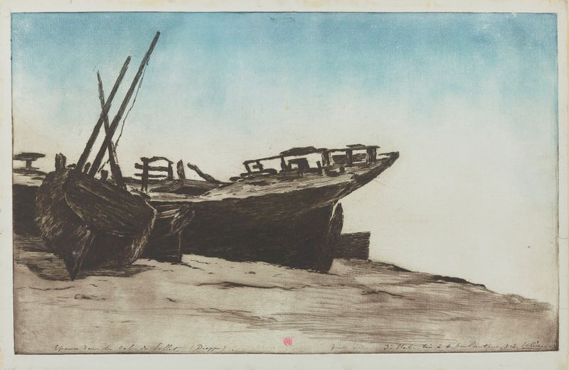 Cena marinha que retrata o porão de um barco, pintura a óleo de Henri-Charles Guérard