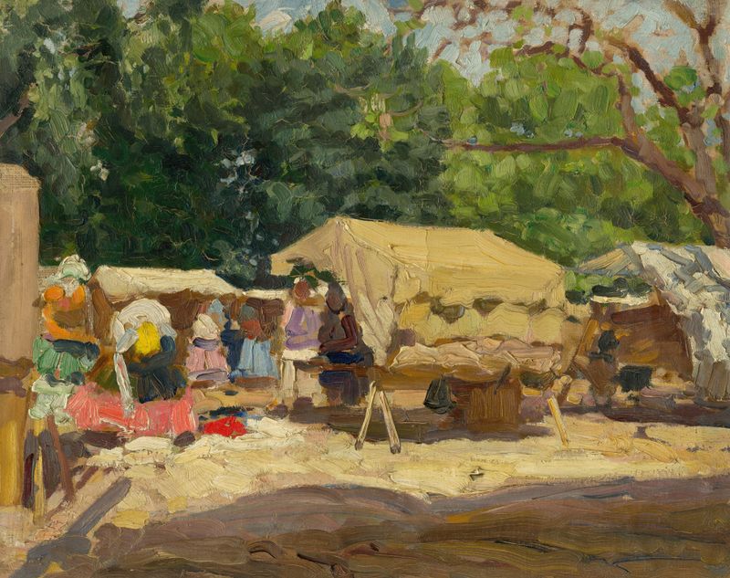 Obra abstracta de Jozef Teodor Mousson, 1930, con tonos terrosos apagados.