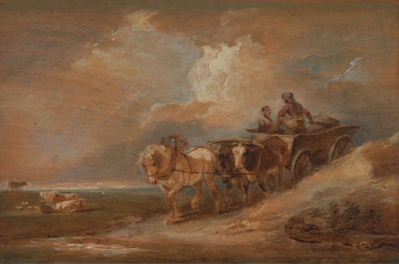 Paisagem com Cavalo e Carroça de Bois, óleo sobre tela de Philip James de Loutherbourg