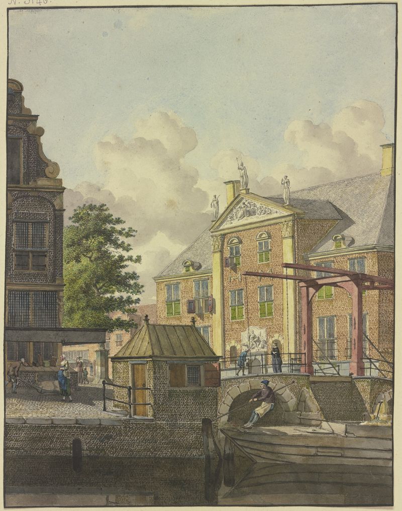 Schleusentor vor einem Palast mit einem Basrelief de Johannes Huibert Prins, pintura al óleo