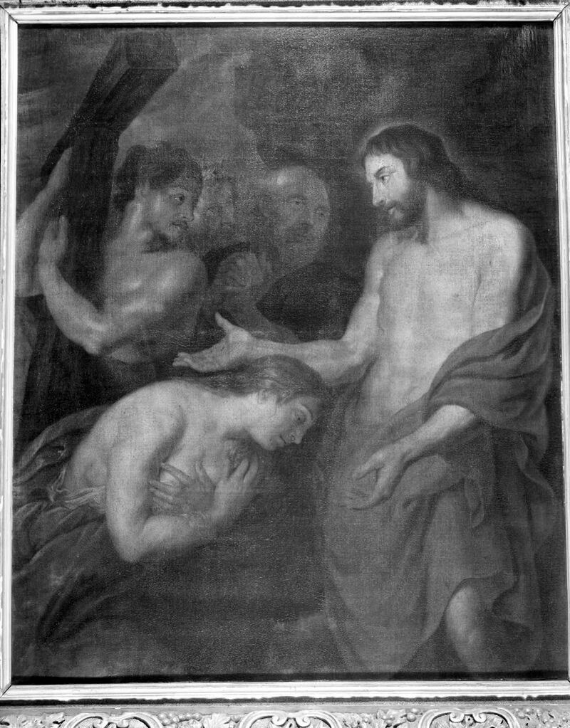 Cristo y los pecadores arrepentidos, óleo sobre lienzo, artista no identificado
