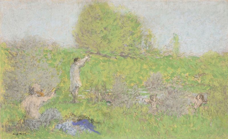 Femme et enfants au bord d’une rivière, pintura a óleo de Ker-Xavier Roussel