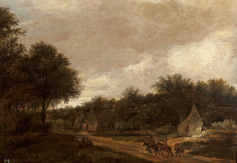 Lush countryside landscape with a road, oil on canvas by Guillam Dubois