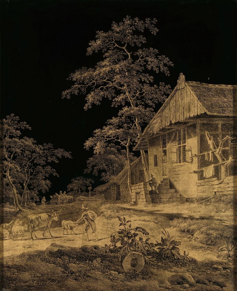 Shepherd at a Farmstead, oil on canvas by Leendert Overbeek