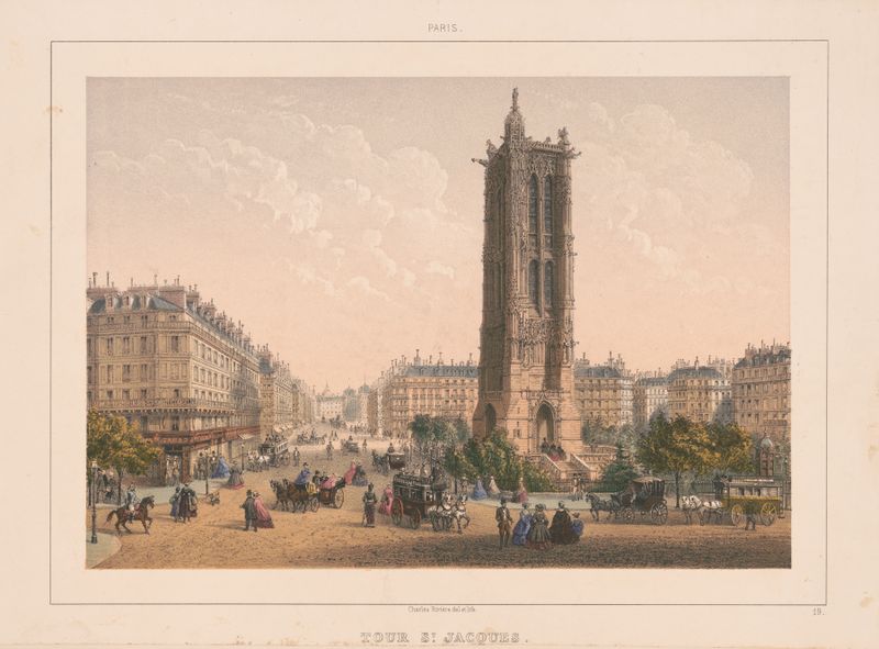 Arquitetura da Tour St. Jacques em Paris por Charles Rivière, pintura a óleo