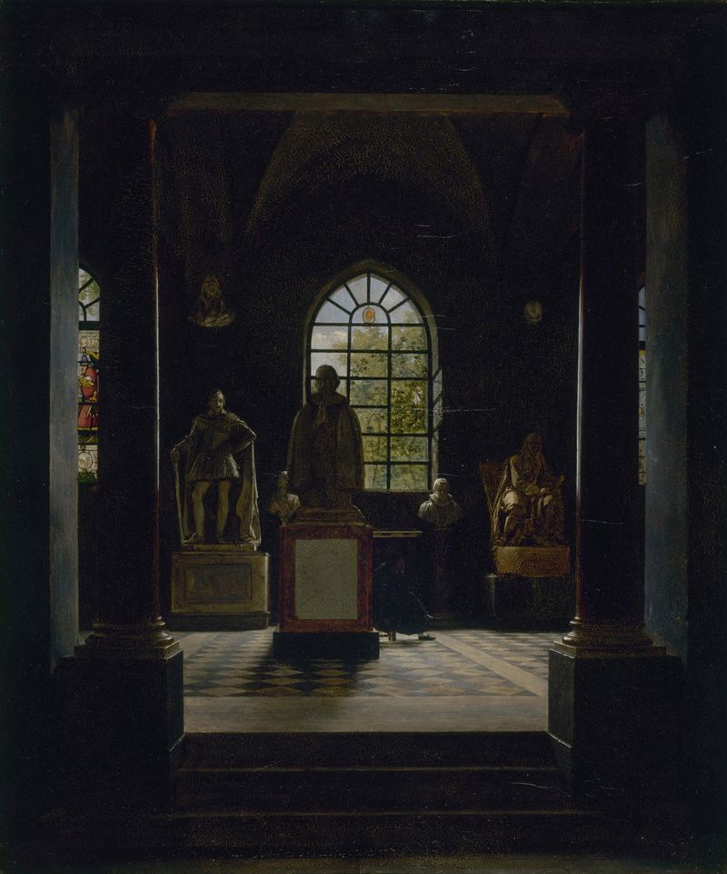 Interior scene with historical furniture by Léon-Mathieu Cochereau, oil painting, 1816