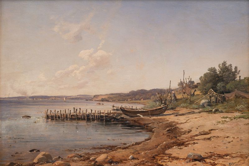 Marine scene depicting gentle waves lapping at a sandy beach by Vilhelm Petersen