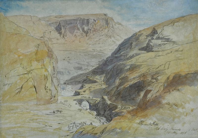 O Desfiladeiro em Suk Wady Barada, aquarela de Edward Lear
