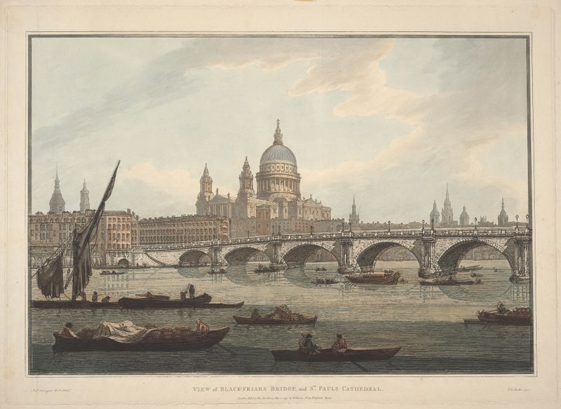 A view of Blackfriars Bridge and St. Paul’s Cathedral, oil on canvas by Joseph Farington