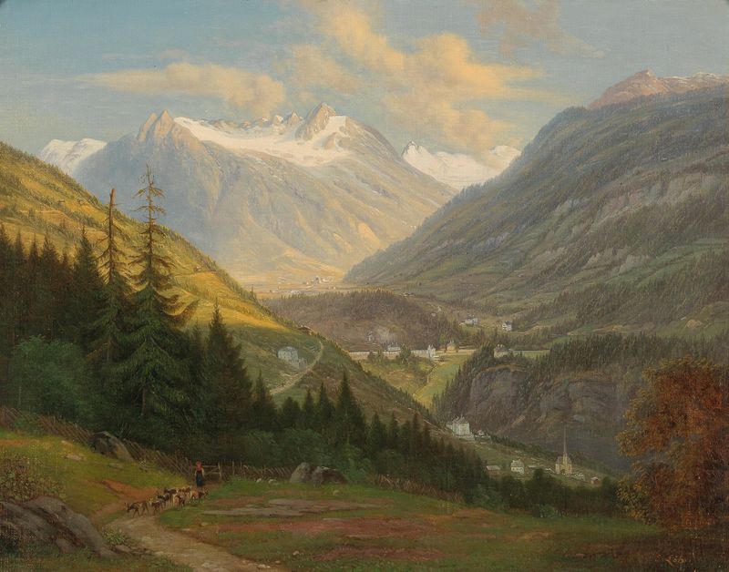 Landscape of mountains and valleys, oil painting by Emil Ludwig Löhr