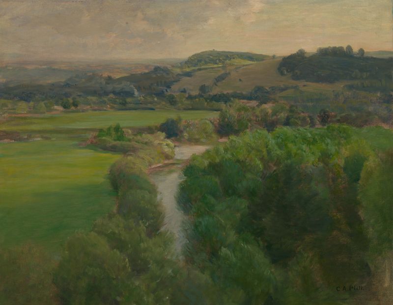 Cornish Landscape de Charles Adams Platt, obra impresionista que muestra colinas y un cielo en tonos pastel