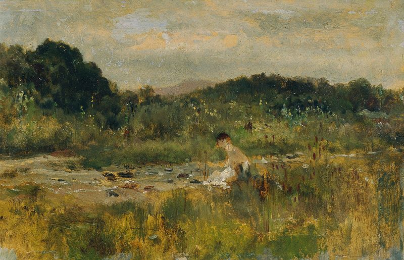 Figurative work by Johann Till the younger showing a girl in a lush landscape.