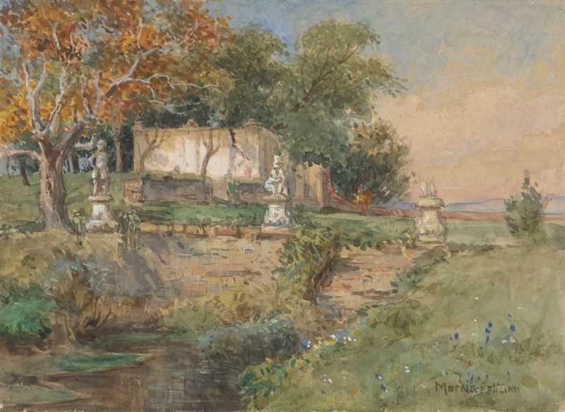 Impressionist landscape by Felicián Moczik, depicting a vibrant park scene.