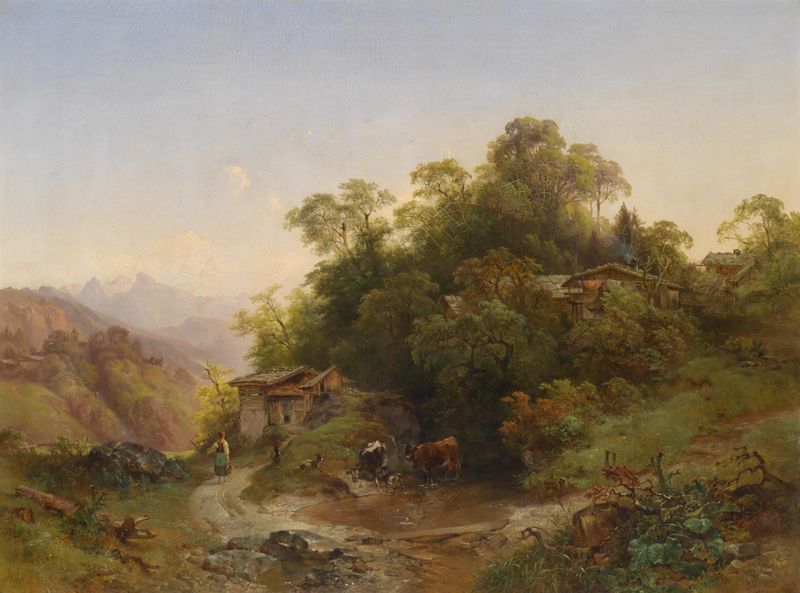 Paisagem de vegetação vibrante por Anton Hansch, pintura a óleo