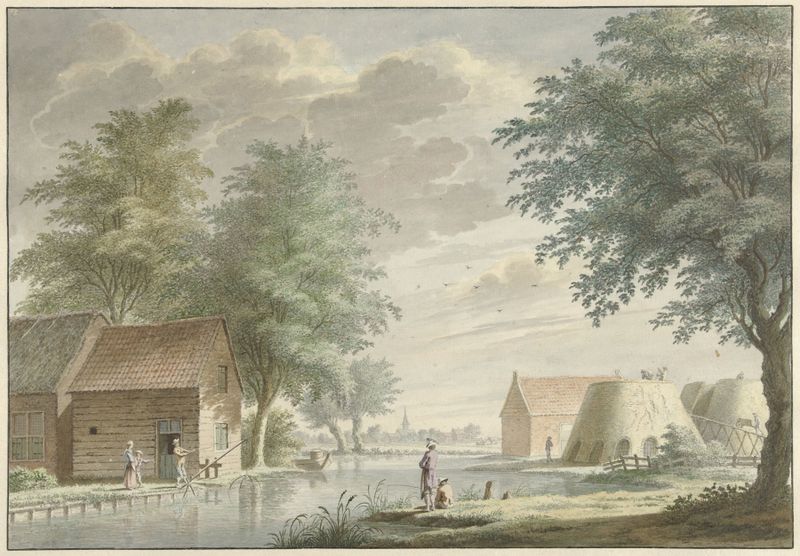 Kalkovens bij Hillegom, óleo sobre lienzo de Gerard van Rossum, que muestra caleras en un paisaje iluminado por el sol.