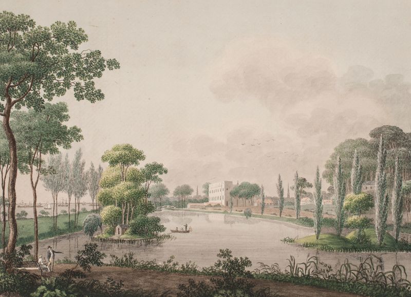 Paisagem com vegetação exuberante e luz suave de Søren L. Lange, pintura a óleo