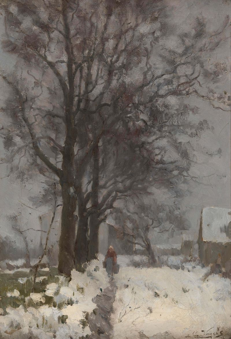 Snow-covered landscape in oil on canvas by Guillaume Vogels