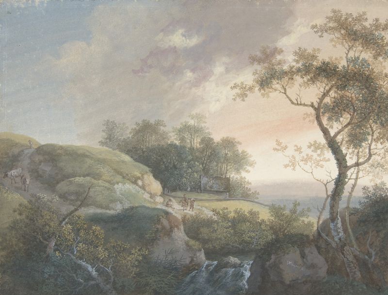 Landscape depicting dawn's light, oil painting by Johann Georg Wagner