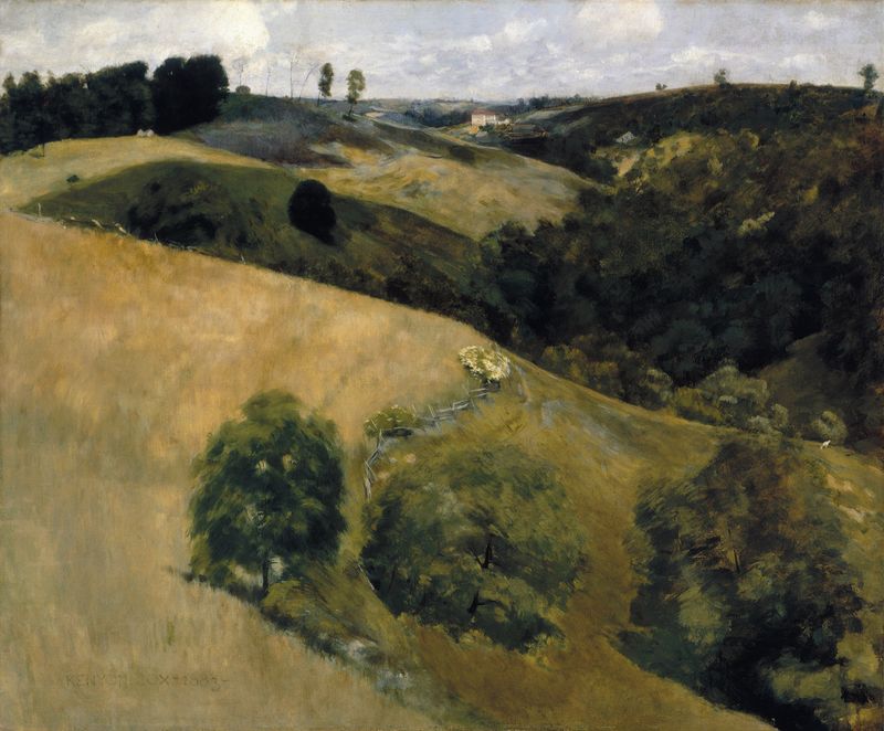 Obra figurativa de Kenyon Cox, Flying Shadows, com figuras etéreas e tons suaves.