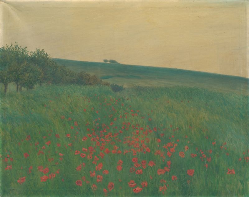 Red poppies in oil on canvas by František Kaván