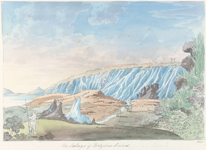 The Icebergs of Kotzebue Sound de Charles Hamilton Smith, óleo sobre tela retratando formações de gelo.
