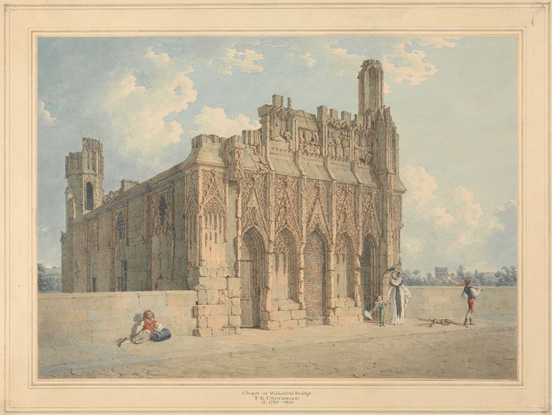 Paisaje con un puente sobre un río, óleo sobre lienzo de Thomas Richard Underwood
