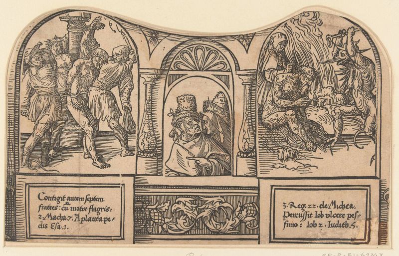 Escena religiosa con Job, su esposa y siete hermanos, papel de Jacob Cornelisz van Oostsanen