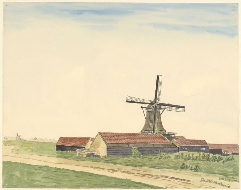 Paisagem com um moinho de vento de madeira de Johannes Nicolaas Eijman, realismo