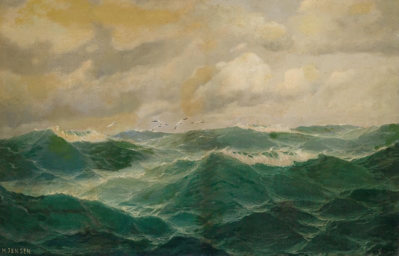 Marine scene with waves and clouds, oil painting by Max Jensen