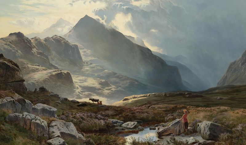 Paisagem de Snowdon From Yfoelberfedd, pintura a óleo de Sidney Richard Percy