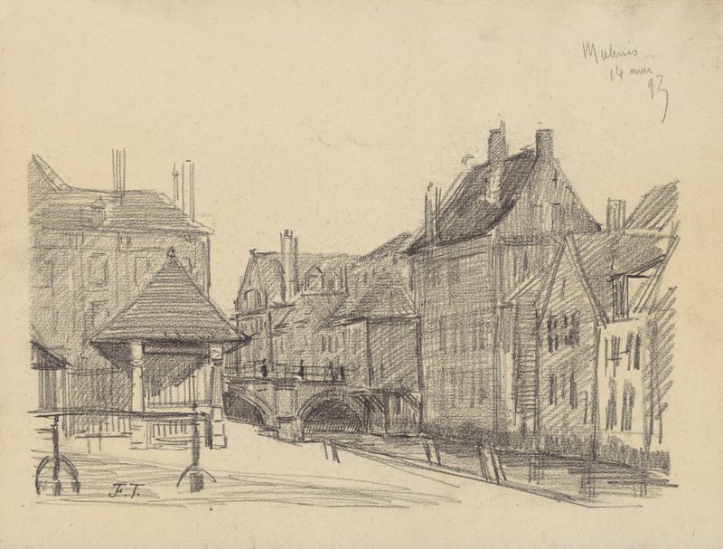 Pintura al óleo del puente Grootbrug sobre el río Dijle de Jean-François Taelemans
